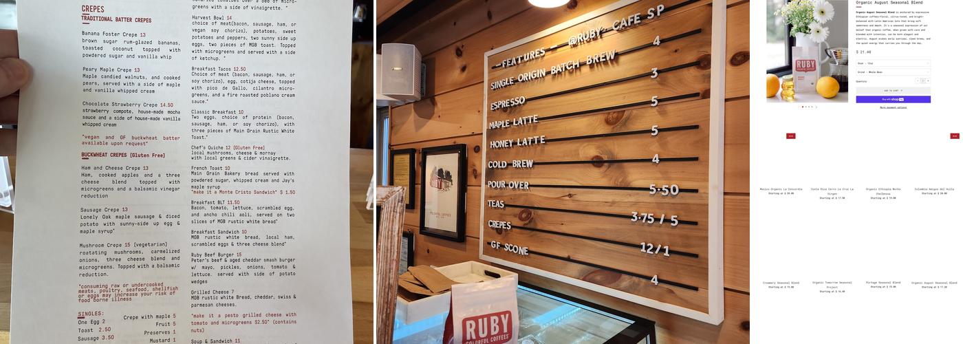 Ruby Coffee Roasters Cafe Stevens Point Menu