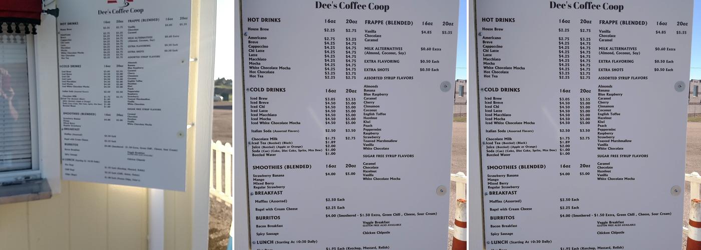 Dee's Coffee Coop Menu