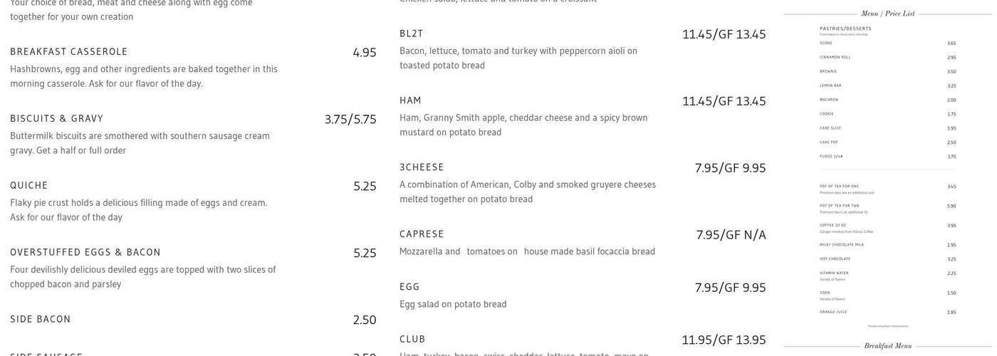 Lynn's Tea Shop and Cafe Menu