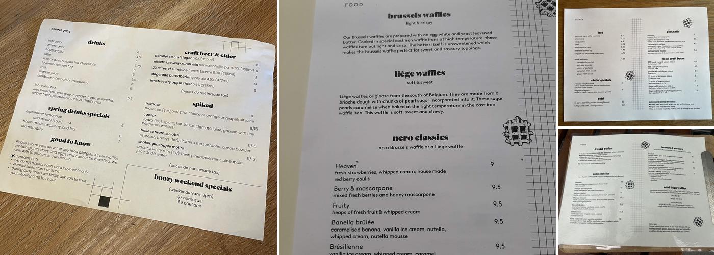 Nero Belgian Waffle Bar Menu