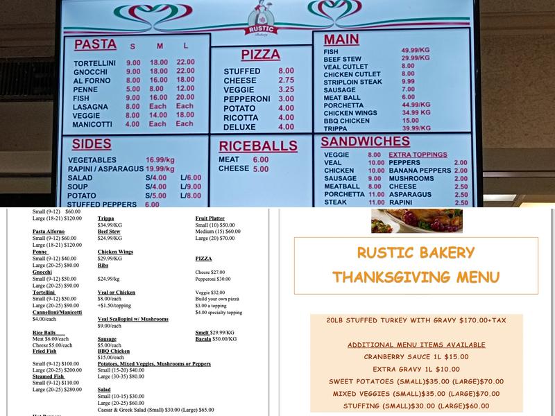Rustic Bakery Menu
