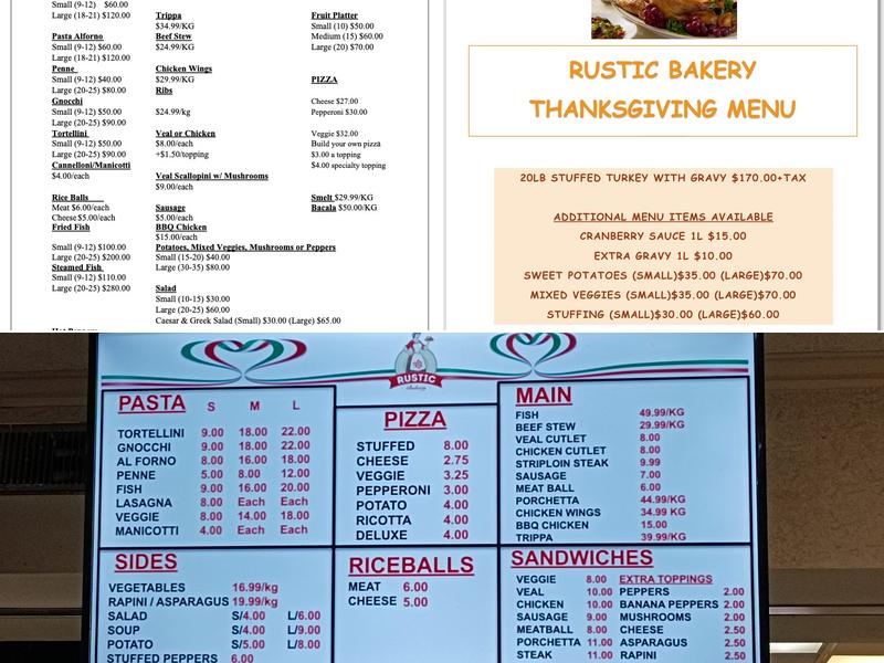 Rustic Bakery Menu