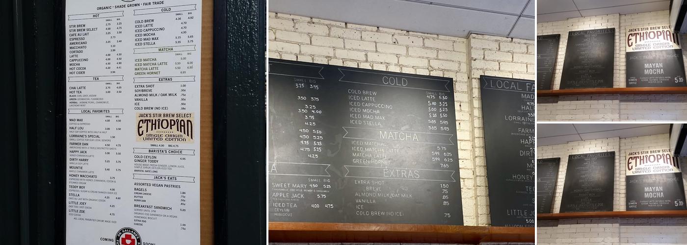Jack's Stir Brew Coffee Menu