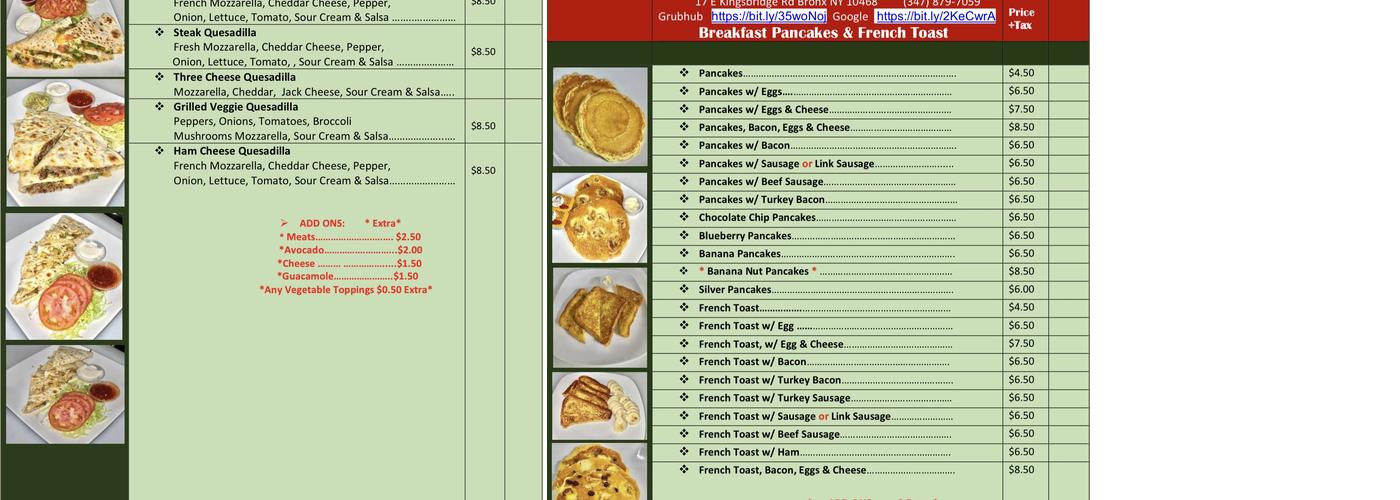 Kingsbridge Coffee Shop Menu