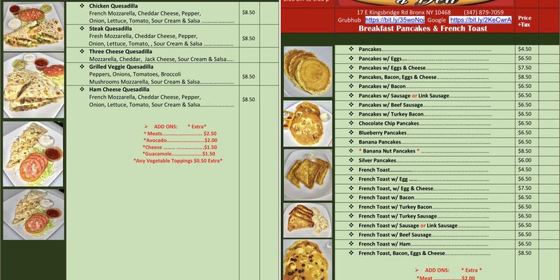 Kingsbridge Coffee Shop Menu