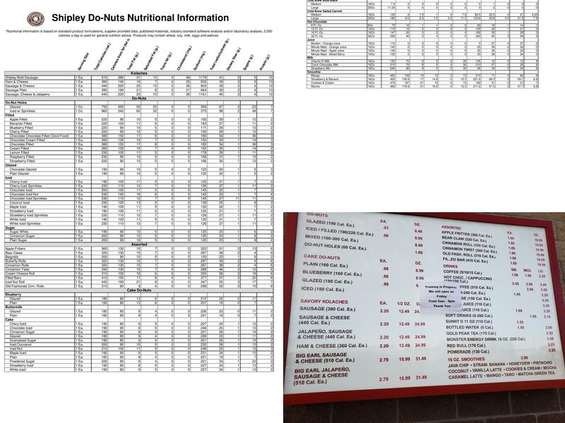 Shipley Do-Nuts Menu
