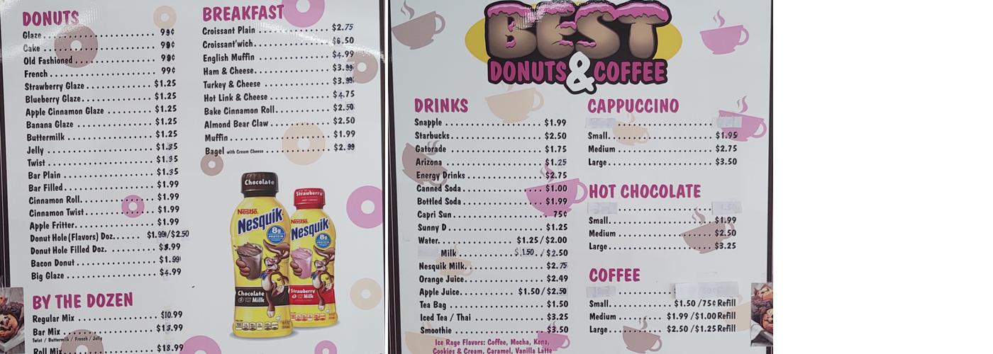 Best Donuts & Coffee Menu