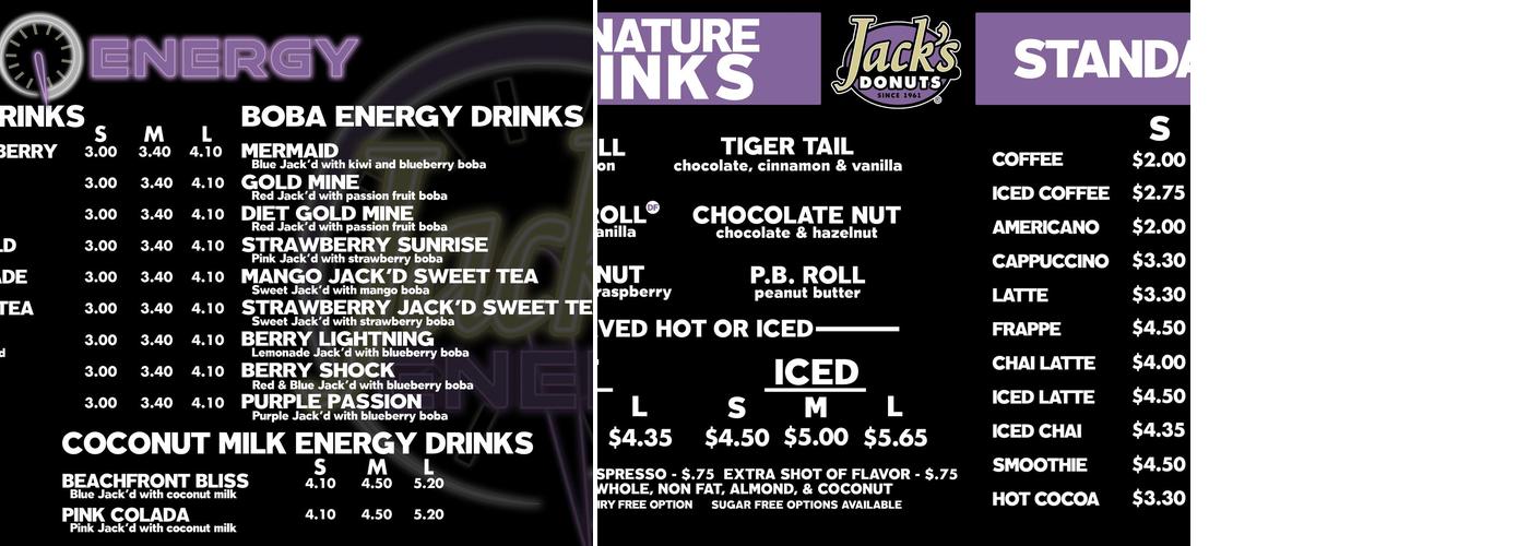 Jack's donuts Menu