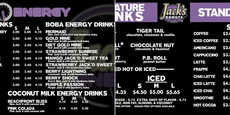 Jack's donuts Menu