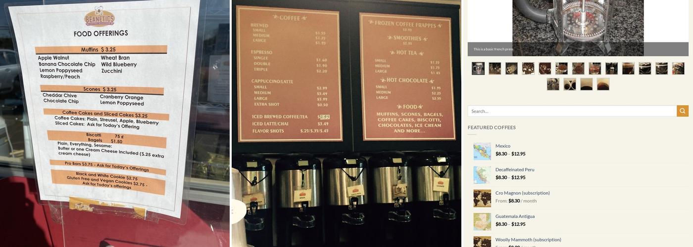 Beanetics Coffee Roasters Menu