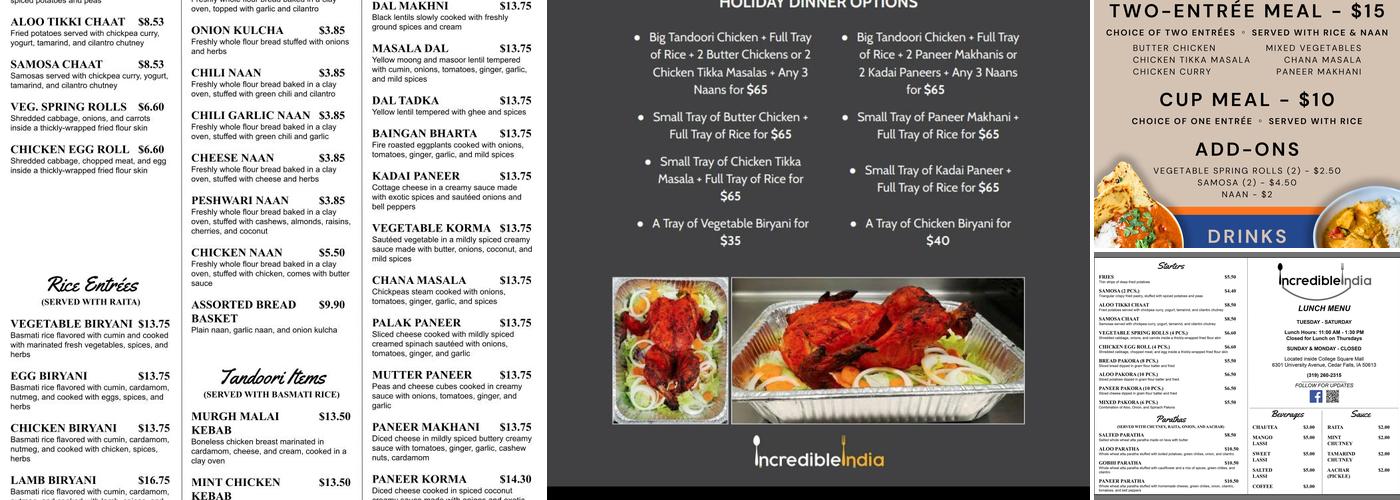 Incredible India Menu