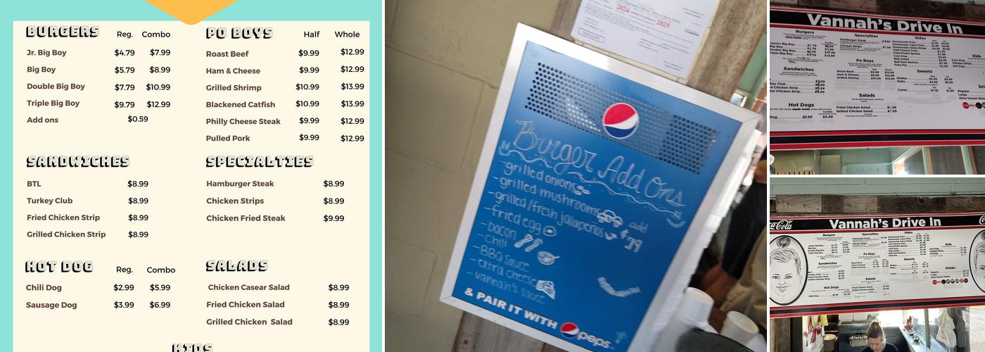 Vannah's Drive In Menu