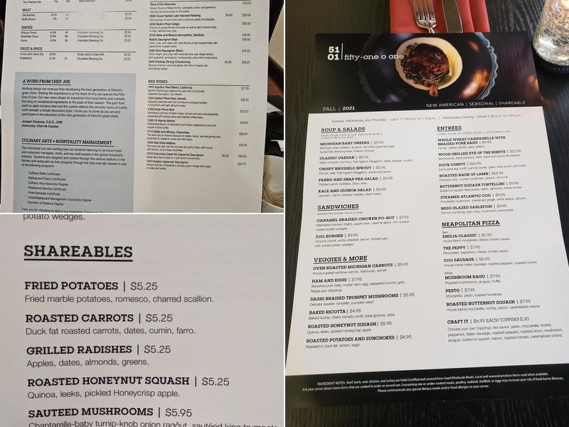 Fifty-One O One Student Run Restaurant Menu