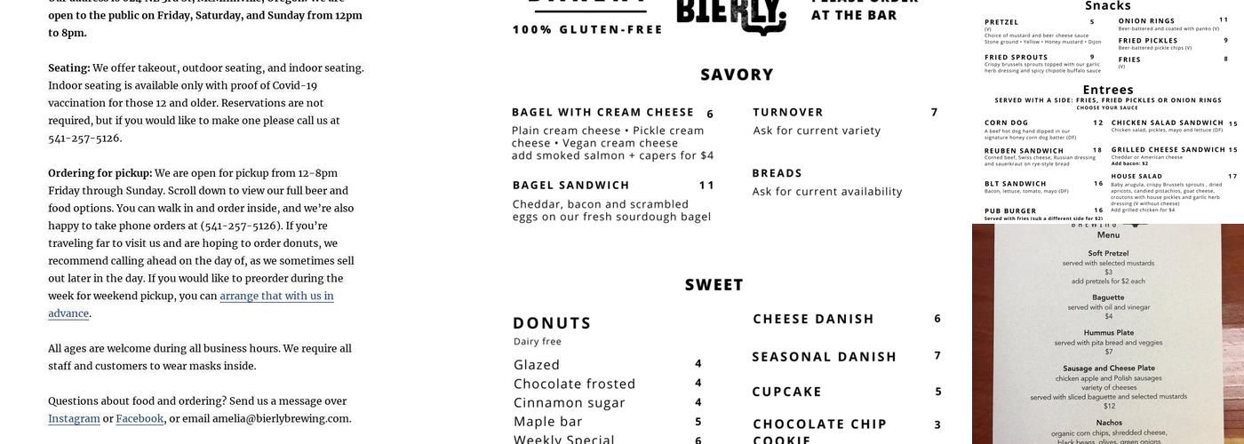 Bierly Brewing Menu