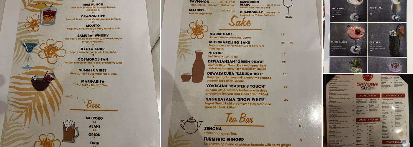 Samurai Sushi Menu