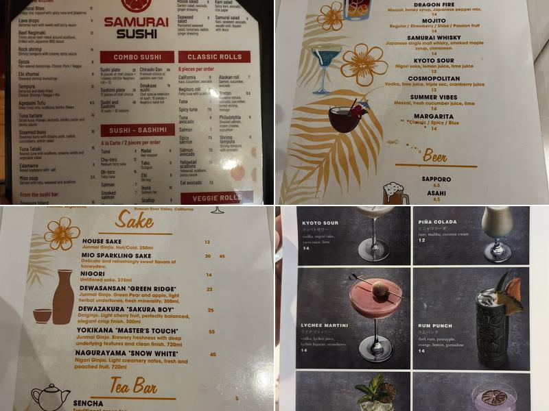 Samurai Sushi Menu