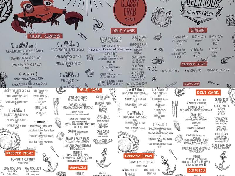 The Classy Crab Menu