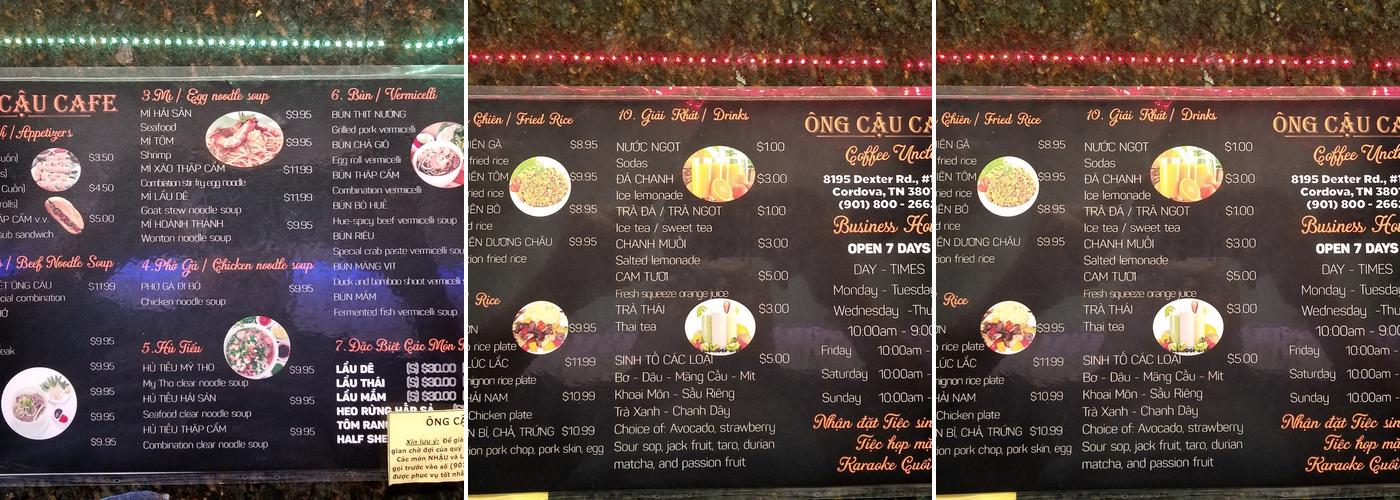 Ong Cau Cafe Menu