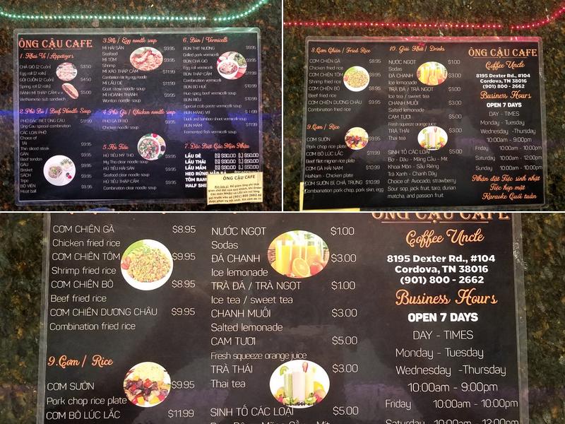 Ong Cau Cafe Menu