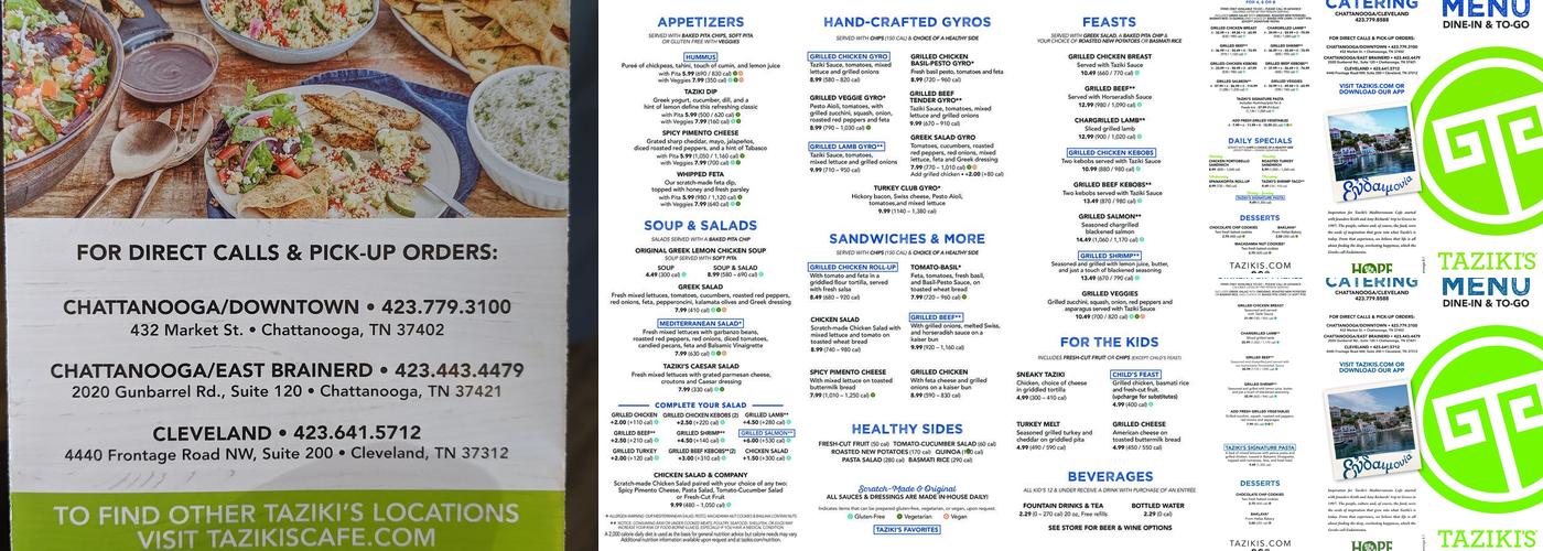 Taziki's Mediterranean Cafe - Cleveland Menu