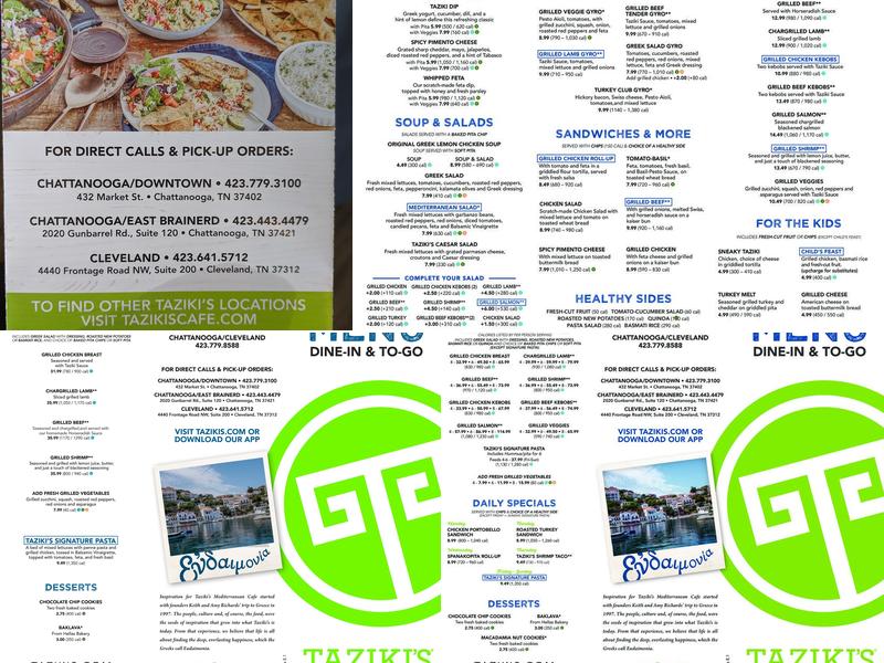 Taziki's Mediterranean Cafe - Cleveland Menu