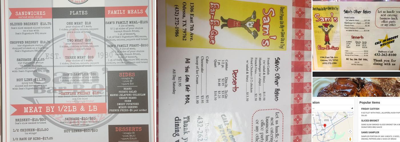 Sam's BBQ Menu