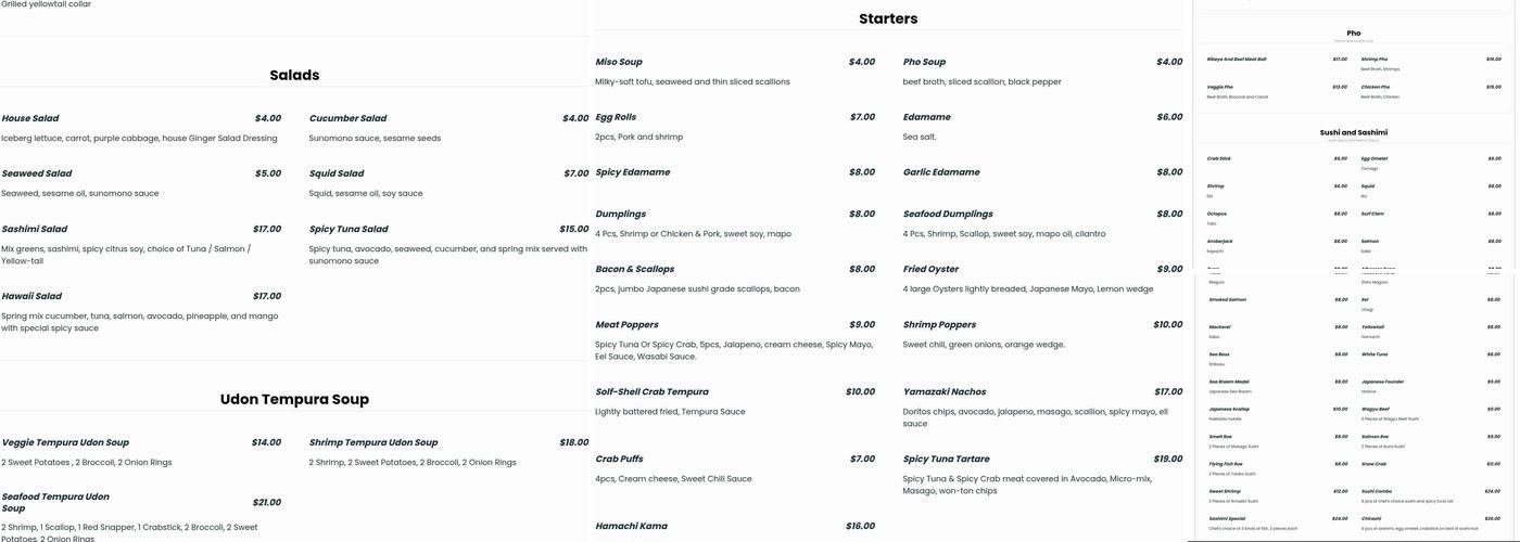 Sushi Yamazaki Bar & Grill Menu