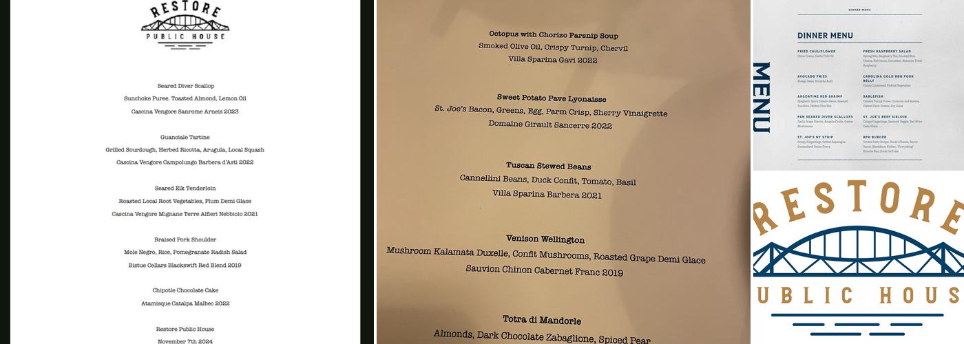 Restore Public House Menu