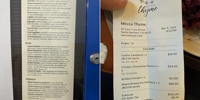 Mezza Thyme Menu