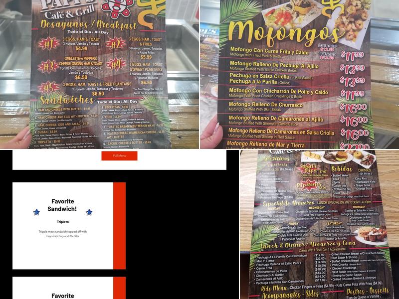 Papi's Cafe & Grill Menu
