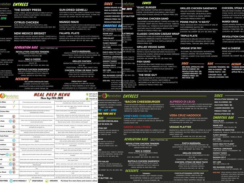 Dinner Revolution Menu