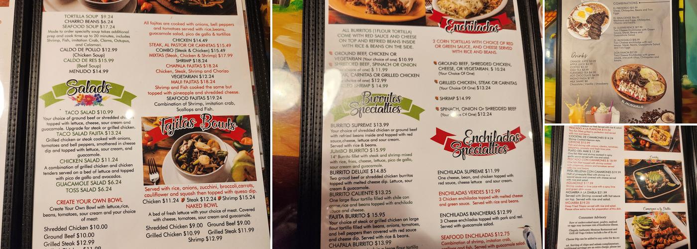 Chapala Authentic Mexican Restaurant and Grill Niceville Menu