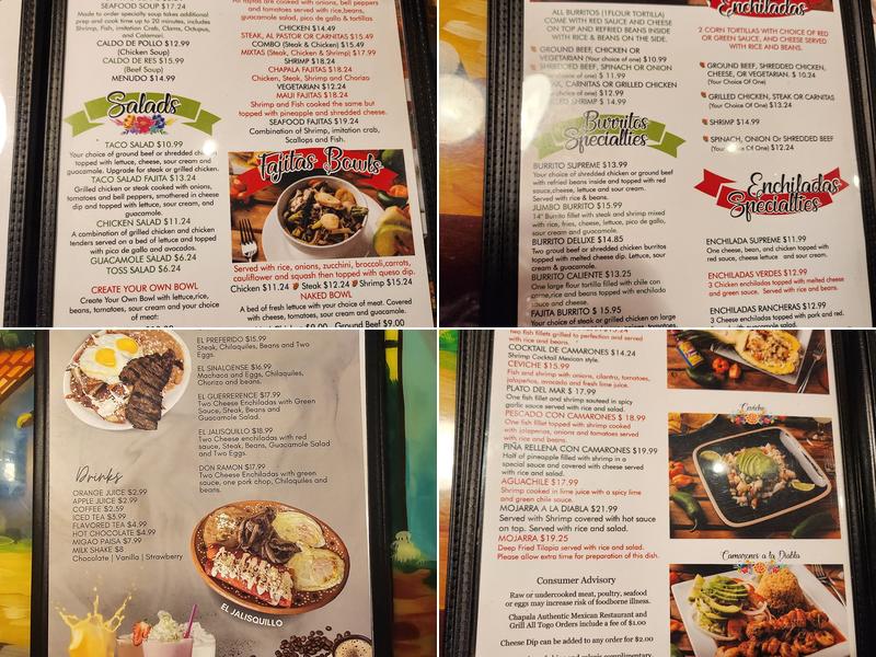 Chapala Authentic Mexican Restaurant and Grill Niceville Menu