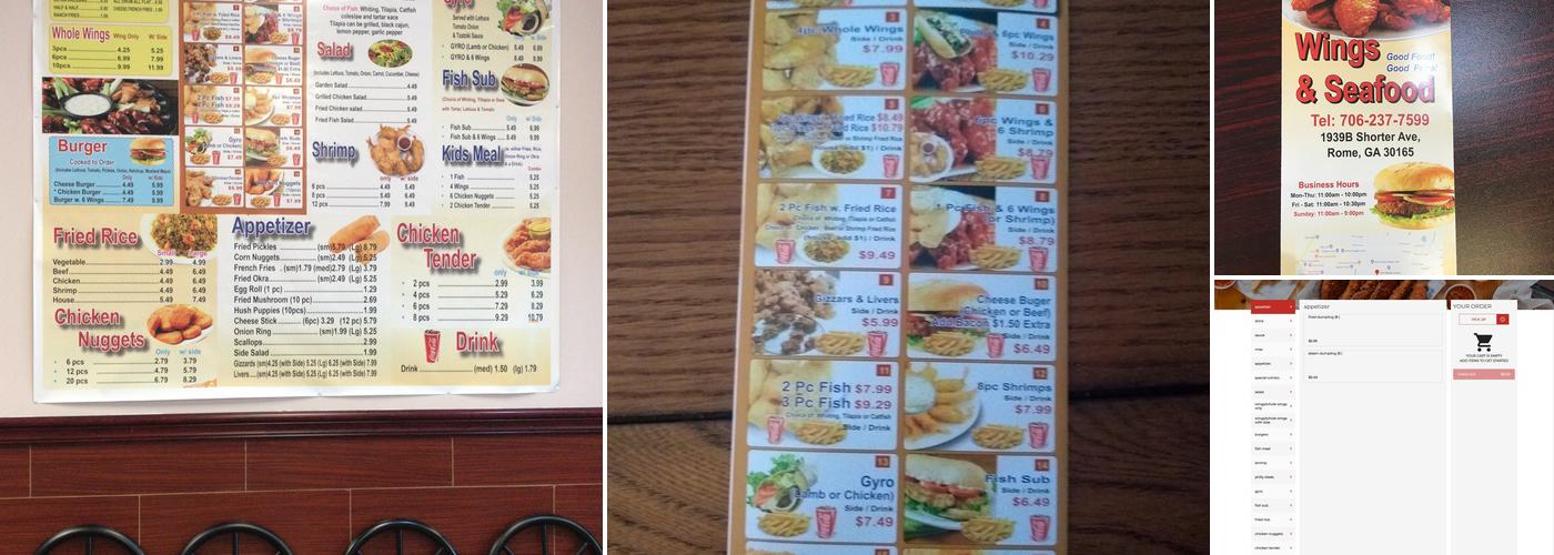 Wings and Seafood Menu