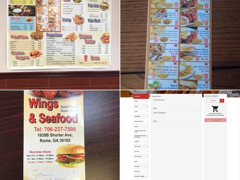 Wings and Seafood Menu