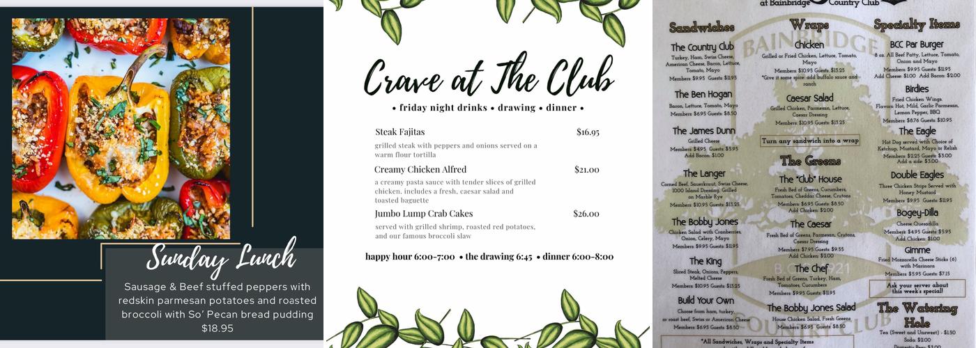 Crave at the Club, Bainbridge, Ga Menu