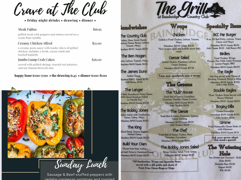 Crave at the Club, Bainbridge, Ga Menu