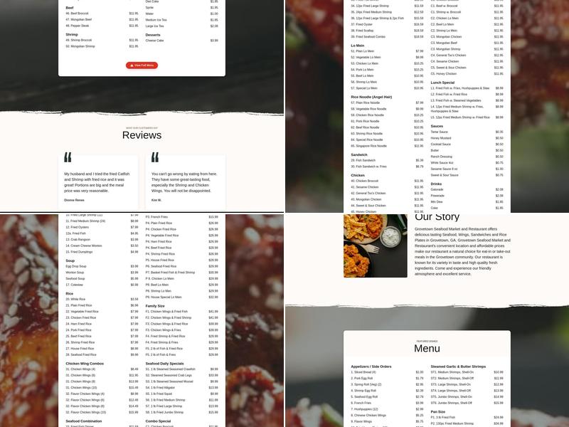 Grovetown Seafood Market and Restaurant Menu