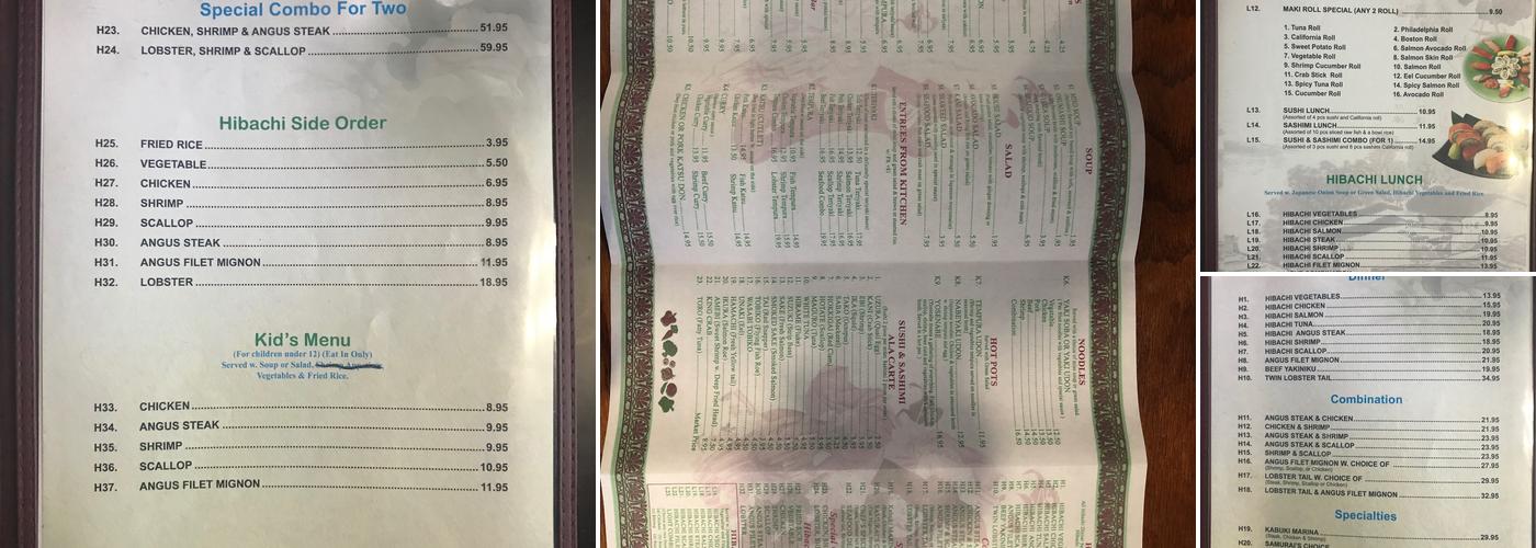 kabuki japanese steak house and sushi bar Menu