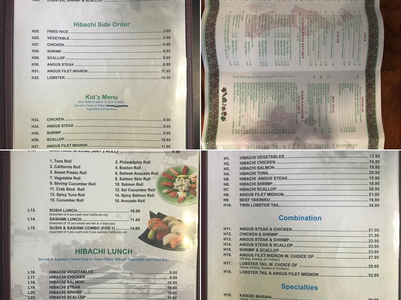 kabuki japanese steak house and sushi bar Menu