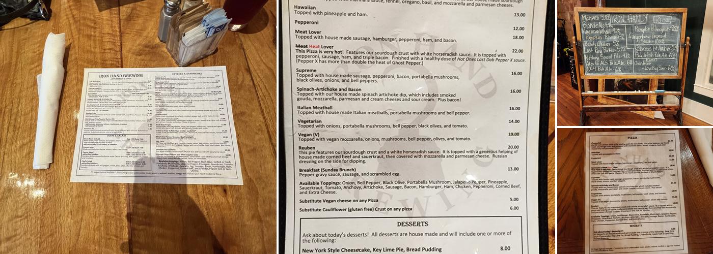 Iron Hand Brewing, LLC Menu