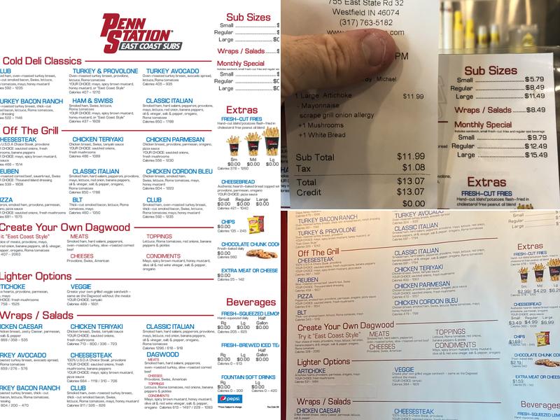 Penn Station East Coast Subs Menu