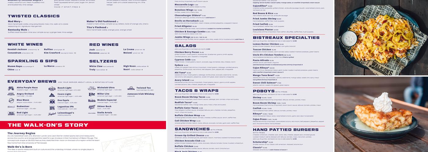 Walk-On's Sports Bistreaux - Slidell Restaurant Menu