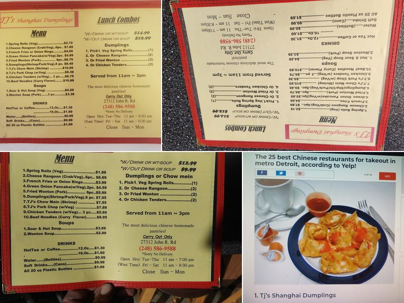 TJ's Shanghai Dumplings Menu