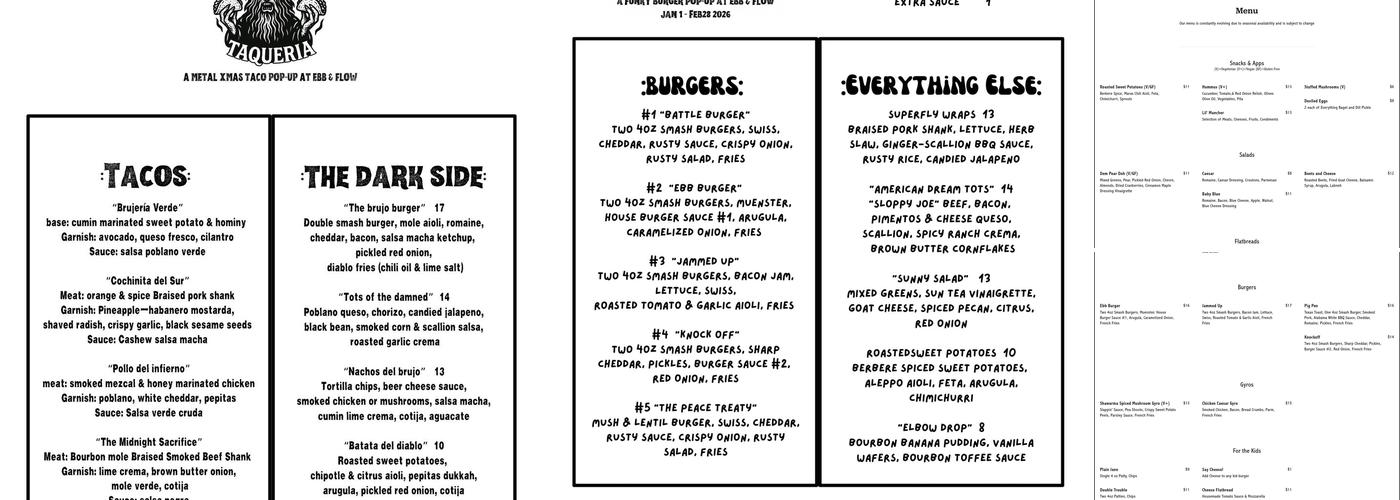Ebb & Flow Fermentations Menu