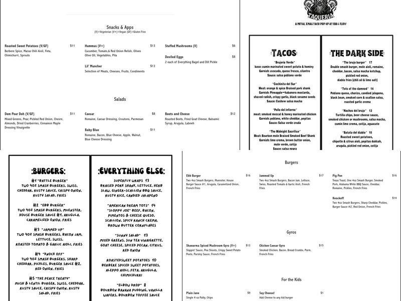 Ebb & Flow Fermentations Menu