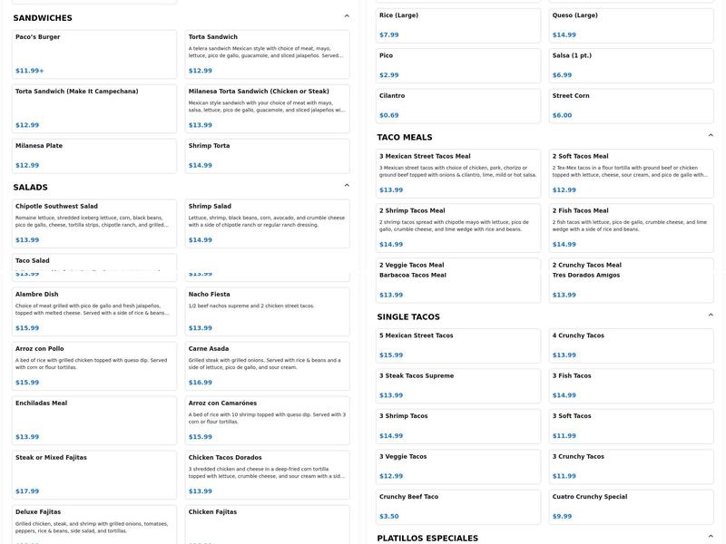 Rosy's Cakes And Paco's Tacos Menu