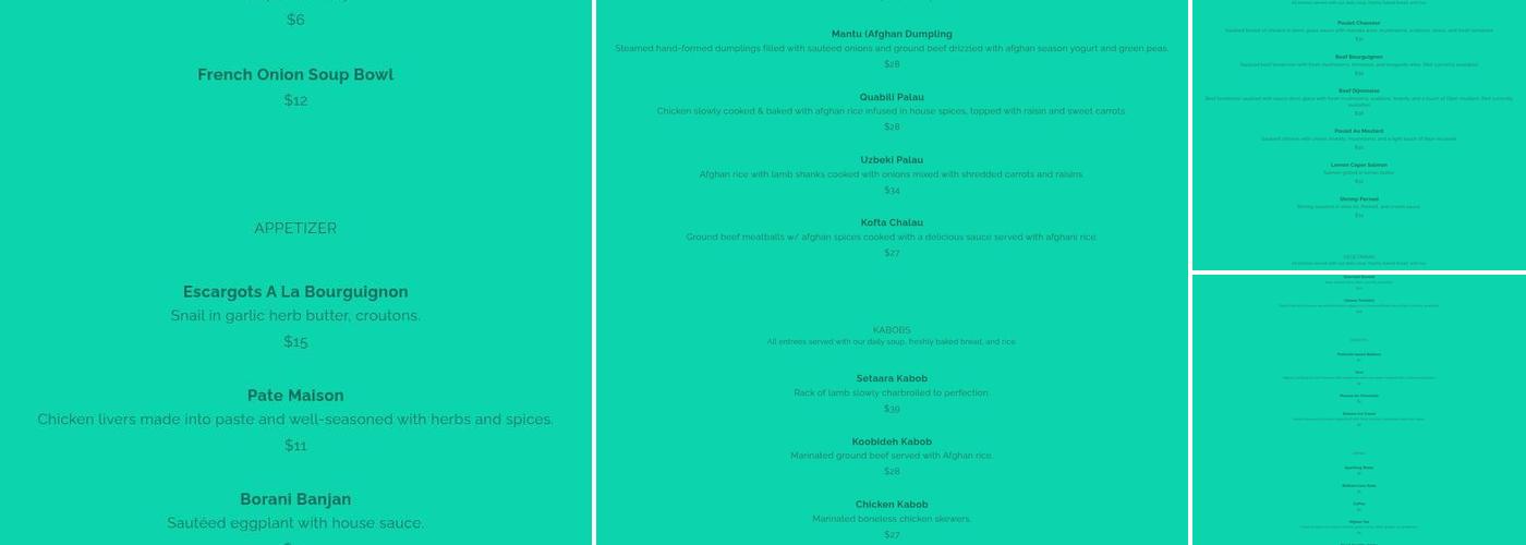 Setaara Menu
