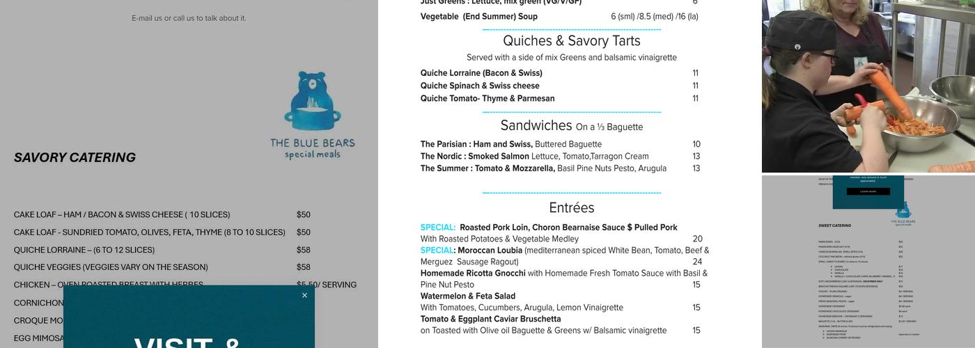 The Blue Bears Special Meals Menu