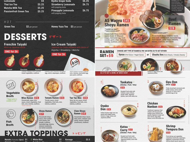 Tojo’s Kitchen Menu